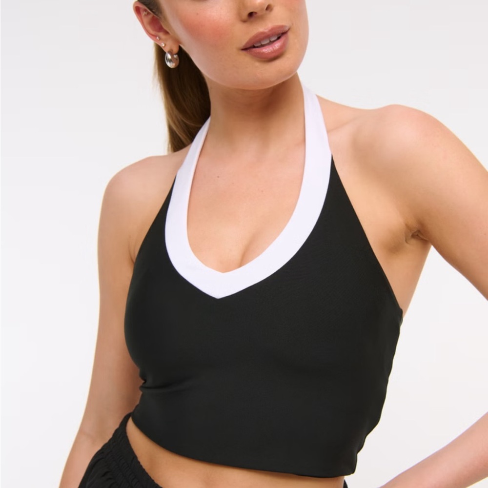 Abercrombie YPB Black and White Halter Crop Top
